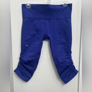 lululemon in the flow women’s cropped ruched purple leggings size medium